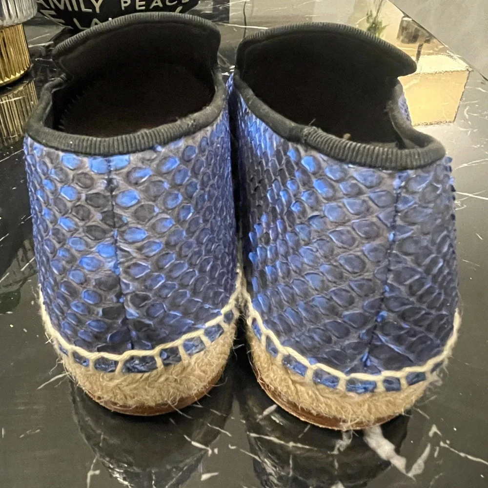 Celine Blue & Black Snake-Print Slip-On Espadrilles - Picture 6 of 9